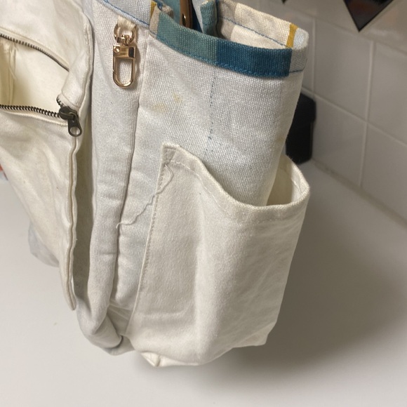 FEED Projects Canvas Market Tote Sea Blue Shopping Leather Straps Bag - Picture 10 of 16